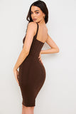 Sleeveless Lace Up Bodycon Mesh Corset Midi Dress - Chocolate