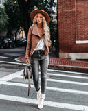 Slick Chick Coated Faux Leather Moto Jacket - Taupe