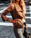 Slick Chick Coated Faux Leather Moto Jacket - Taupe