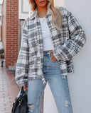 South Lake Frayed Plaid Shacket - Ivory