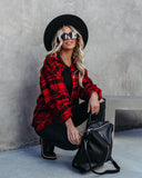 South Lake Frayed Plaid Shacket - Red