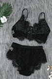 Lovefery Spaghetti Strap Eyelash Lace Bra Set