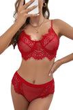 Lovefery Spaghetti Strap Eyelash Lace Bra Set