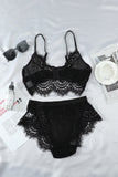 Lovefery Spaghetti Strap Eyelash Lace Bra Set