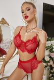 Lovefery Spaghetti Strap Eyelash Lace Bra Set