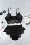 Lovefery Spaghetti Strap Eyelash Lace Bra Set