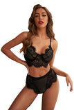 Lovefery Spaghetti Strap Eyelash Lace Bra Set