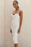 Lovefery Spaghetti Strap Sweetheart Neck Bodycon Midi Dress - White