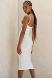 Lovefery Spaghetti Strap Sweetheart Neck Bodycon Midi Dress - White