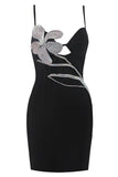 Lovefery Sparkly Crystal Petal Embellished Bandage Slip Mini Dress - Black