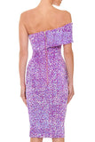 Lovefery Sparkly One Shoulder Bodycon Velvet Sequin Midi Dress - Purple