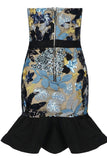 Lovefery Sparkly Sequin Floral Ruffle Strapless Party Mini Dress - Sky Blue