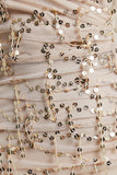 Lovefery Sparkly Sequin Plunging High Split Backless Evening Maxi Dress - Champagne