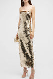 Lovefery Sparkly Square Neck Spaghetti Strap Bodycon Sequin Cocktail Midi Dress - Gold