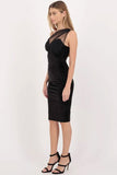 Lovefery Sparkly Tulle One Shoulder Velvet Cocktail Party Midi Dress - Black