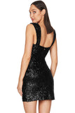 Lovefery Sparkly Wrap Side Ruched Sleeveless Bodycon Sequin Mini Dress - Black