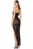 Lovefery Strapless Ruched Bodycon Corset Asymmetrical Slit Cocktail Party Dress - Black