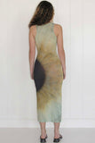 Lovefery Sunflower Tie Dye Sheer Mesh Cover Up Maxi Sundress - Aquamarine