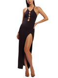 Lovefery Temperament Hollow Out High Slit Black Dress