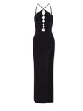 Lovefery Temperament Hollow Out High Slit Black Dress