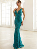 Lovefery Temperament Deep V-Neck Sequined Party Evening Dress