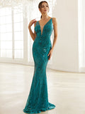 Lovefery Temperament Deep V-Neck Sequined Party Evening Dress