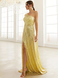 Lovefery Slanted Shoulder Sequined Party Split Fishtail Small Tail Evening Dress