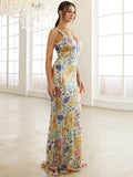 Lovefery Temperament Party V-Neck Sequin Banquet Fishtail Small Trailing Evening Dress