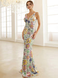 Lovefery Temperament Party V-Neck Sequin Banquet Fishtail Small Trailing Evening Dress