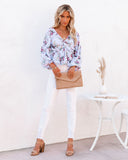 Sure Thing Floral Balloon Sleeve Twist Blouse - Blue