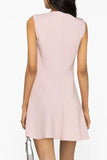 Lovefery Sweet Crew Neck Sleeveless Heart Pocket Skater Mini Dress - Light Pink