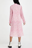 Sweet Tie Dye High Neck Long Sleeve Pleated Midi Dress - Pink