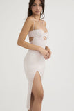 lovefery Sweetheart Halter Cutout Lace Satin Split Cocktail Midi Dress - White