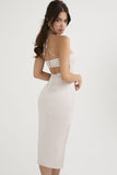 lovefery Sweetheart Halter Cutout Lace Satin Split Cocktail Midi Dress - White