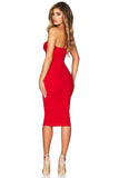 Lovefery Sweetheart One Shoulder Bodycon Midi Cocktail Party Dress - Red