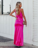 Lovefery Take Care Satin Cowl Neck Maxi Dress - Fuchsia