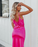 Lovefery Take Care Satin Cowl Neck Maxi Dress - Fuchsia