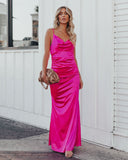 Lovefery Take Care Satin Cowl Neck Maxi Dress - Fuchsia