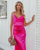 Lovefery Take Care Satin Cowl Neck Maxi Dress - Fuchsia