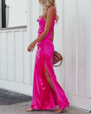 Lovefery Take Care Satin Cowl Neck Maxi Dress - Fuchsia