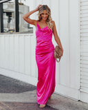 Lovefery Take Care Satin Cowl Neck Maxi Dress - Fuchsia