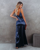 Lovefery Take Care Satin Cowl Neck Maxi Dress - Navy