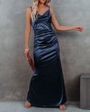 Lovefery Take Care Satin Cowl Neck Maxi Dress - Navy