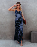 Lovefery Take Care Satin Cowl Neck Maxi Dress - Navy