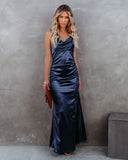 Lovefery Take Care Satin Cowl Neck Maxi Dress - Navy