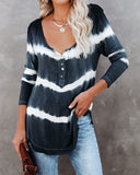 Take Me Anywhere Tie Dye Knit Henley Top - Charcoal