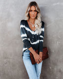 Take Me Anywhere Tie Dye Knit Henley Top - Charcoal