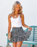 Lovefery Teardrops Floral Ruffle Mini Skort