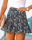 Lovefery Teardrops Floral Ruffle Mini Skort