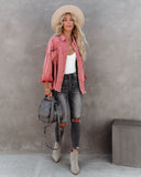 Thinking Out Loud Cotton Distressed Denim Jacket - Brick